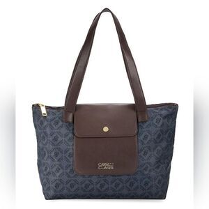 NWT Cavalli Class Large Monogram Weekend Tote Bag Gray Nylon Logo Vegan Leather